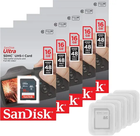 5 Pack SanDisk Ultra 16GB SDHC Memory Cards